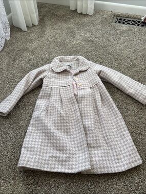 Girls Houndstooth Dress Coat in Soft Pink & Cream